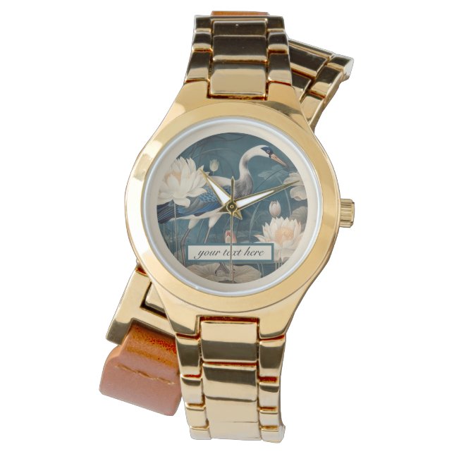 ヴィンテージ植物性ブルークレーンのカスタマイズ 腕時計 (正面)