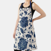 ヴィンテージ植物性ブルー+白フローラルパターン エプロン (インサイチュ)