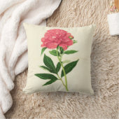 ヴィンテージ植物性プリントコーラルピンク牡丹 クッション (ブランケット)