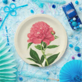 ヴィンテージ植物性プリントコーラルピンク牡丹 ペーパープレート (パーティー)