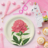 ヴィンテージ植物性プリントコーラルピンク牡丹 ペーパープレート (パーティー)