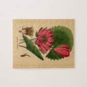 ヴィンテージ植物性プリントピンクウォーターリリーロータス ジグソーパズル (横)