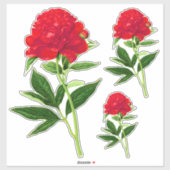 ヴィンテージ植物性プリント、深いレッド牡丹 シール (シート)