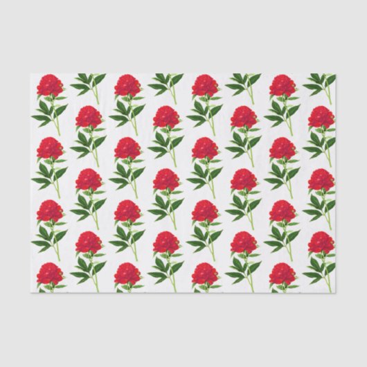 ヴィンテージ植物性プリント、深いレッド牡丹 薄葉紙 (正面)