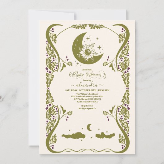 ヴィンテージ植物性ベビーシャワー 招待状 (正面)