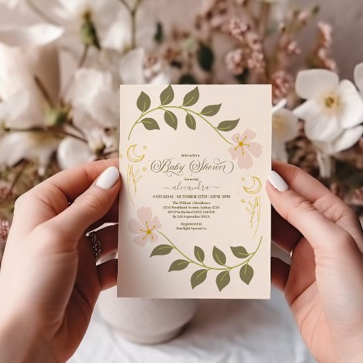 ヴィンテージ植物性ベビーシャワー 招待状