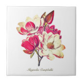 ヴィンテージ植物性マグノリアピンク白い花 タイル (正面)