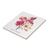 ヴィンテージ植物性マグノリアピンク白い花 タイル (側面)