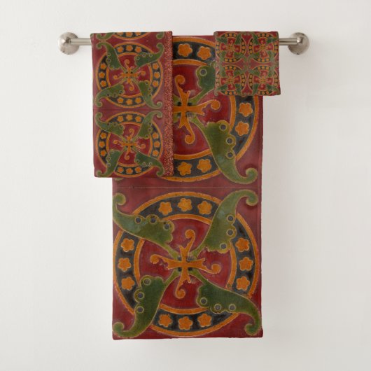 ヴィンテージ植物性モティフスビクトリアンブルゴーニュ バスタオルセット (インサイチュ)