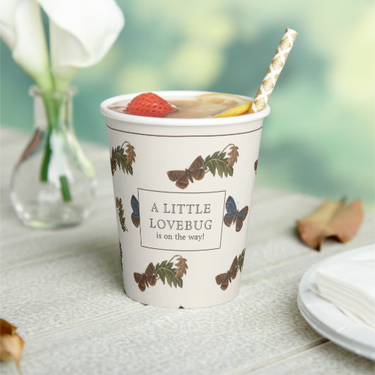 ヴィンテージ植物性ラブバグ赤ちゃんシャワー 紙コップ (インサイチュ)