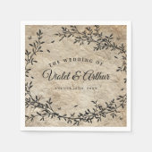 ヴィンテージ植物性リース結婚ズ スタンダードカクテルナプキン (正面)