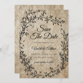 ヴィンテージ植物性リース結婚式の日付を保存 招待状 (正面/裏面)
