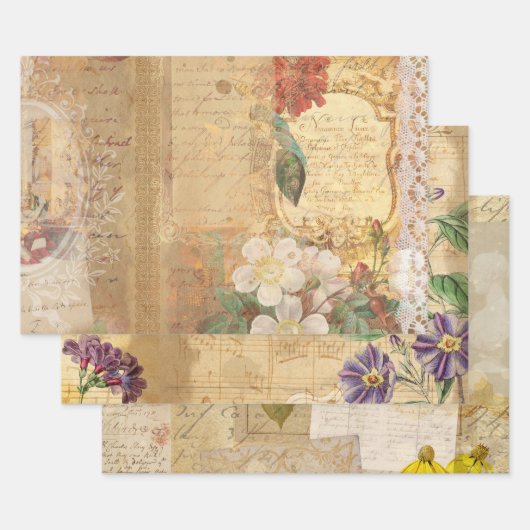 ヴィンテージ植物性レトロビクトリアン高齢者 ラッピングペーパーシート (セット)