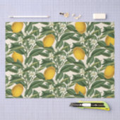 ヴィンテージ植物性レモンフルーツ花模様 薄葉紙 (クラフト)