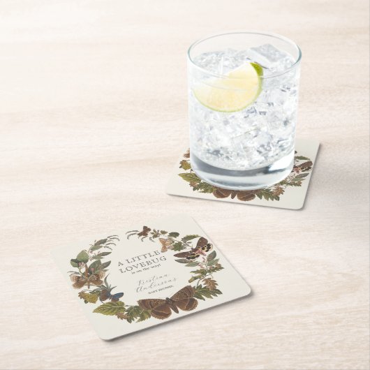 ヴィンテージ植物性小さな愛のバグ赤ちゃんシャワー スクエアペーパーコースター (インサイチュ)