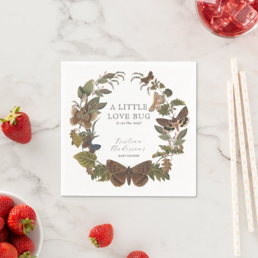 ヴィンテージ植物性小さな愛のバグ赤ちゃんシャワー スタンダードカクテルナプキン (インサイチュ)