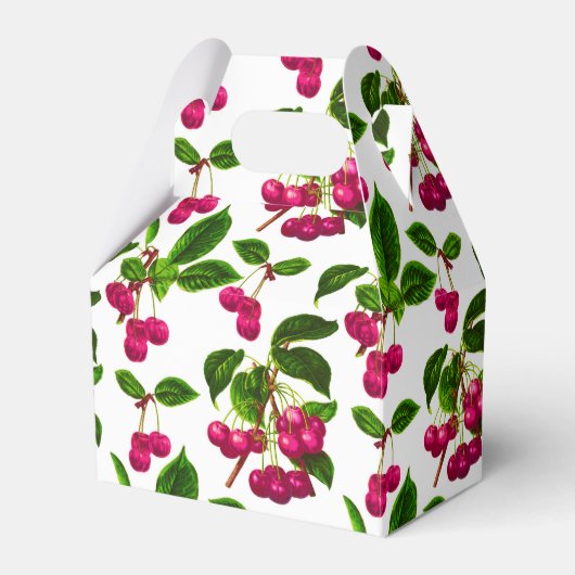 ヴィンテージ植物性明るい赤紫色ピンクさくらんぼプリント フェイバーボックス (正面サイド)