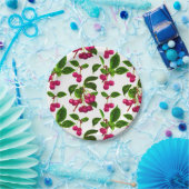 ヴィンテージ植物性明るい赤紫色ピンクさくらんぼプリント ペーパープレート (パーティー)