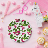 ヴィンテージ植物性明るい赤紫色ピンクさくらんぼプリント ペーパープレート (パーティー)