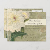 ヴィンテージ植物性白い牡丹は日付を保存 案内ポストカード (正面/裏面)