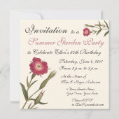 ヴィンテージ植物性誕生日レディーガーデナー 招待状 (裏面)