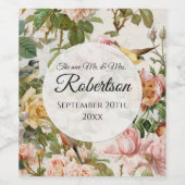 ヴィンテージ植物性赤面ピンクイエローローズフローラ ワインラベル (シングルラベル)