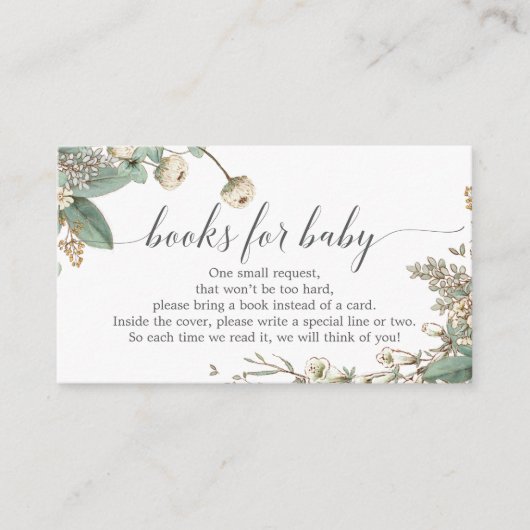 ヴィンテージ植物書籍リクエストベビーシャワー エンクロージャーカード (正面)