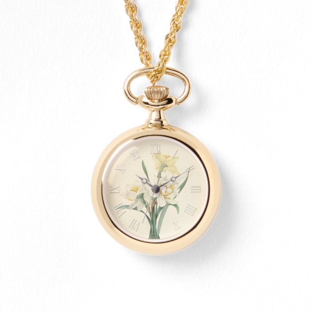ヴィンテージ植物水彩水仙W 腕時計 (正面)