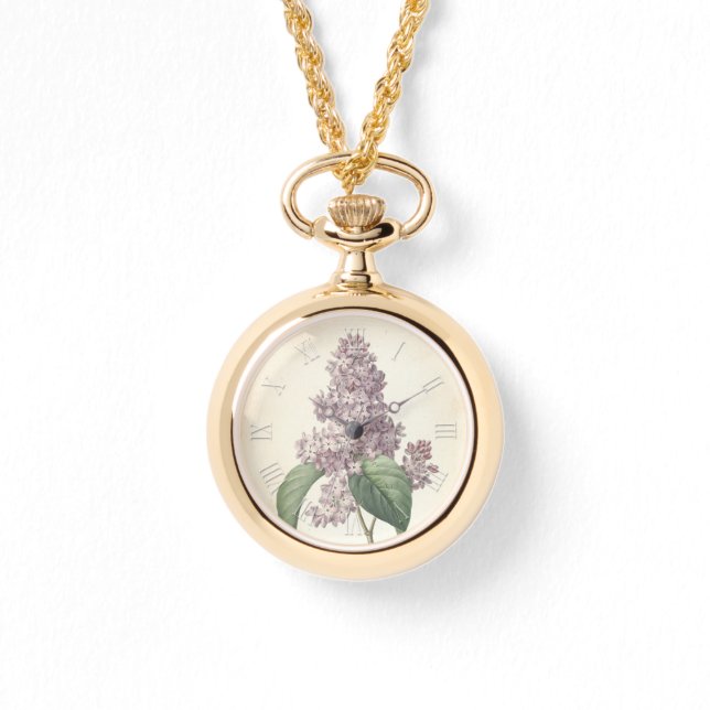 ヴィンテージ植物水彩色薄紫W 腕時計 (正面)