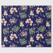 ヴィンテージ植物海軍赤面ピンクフローラ ラッピングペーパー (フラット)