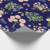 ヴィンテージ植物海軍赤面ピンクフローラ ラッピングペーパー (角)
