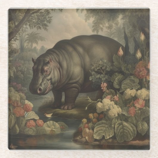 ヴィンテージ植物海馬 ガラスコースター (正面)