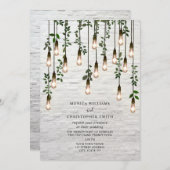 ヴィンテージ植物照明ホワイトブリックウェディング 招待状 (正面/裏面)