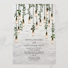 ヴィンテージ植物照明ホワイトブリックウェディング 招待状