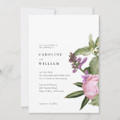 ヴィンテージ植物牡丹ピンクグリーン結婚フローラ 招待状 (正面)