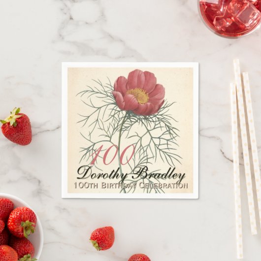 ヴィンテージ植物牡丹100thバースデーパーティーPPN スタンダードカクテルナプキン (インサイチュ)