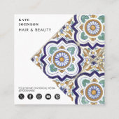 ヴィンテージ植物瓦QRコードソーシャルメディアのアイコン スクエア名刺 (正面)