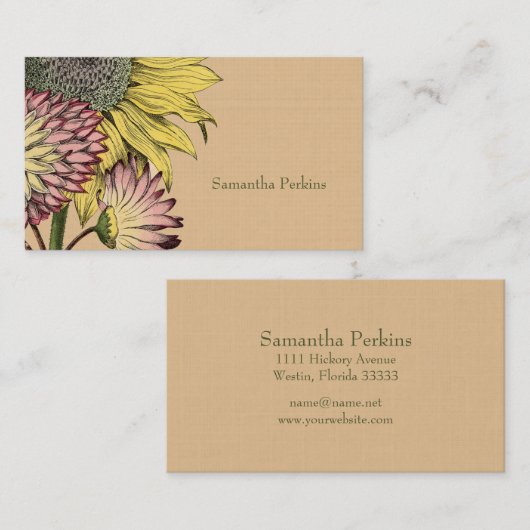 ヴィンテージ植物用ひまわり名刺 名刺 (正面/裏面)
