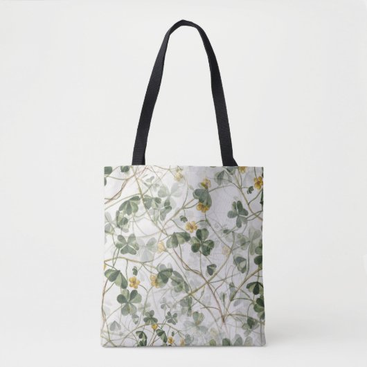 ヴィンテージ植物画のクローバー草原水彩 トートバッグ (正面)