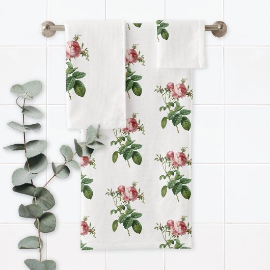 ヴィンテージ植物画のバラのモノグラム バスタオルセット