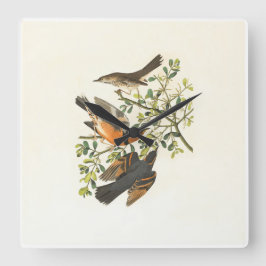 ヴィンテージ植物画の鳥イラスト スクエアウォール スクエア壁時計