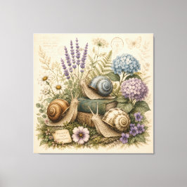 ヴィンテージ植物画タニシ自然キャンバスウォールアート キャンバスプリント
