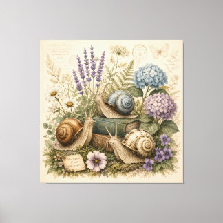 ヴィンテージ植物画タニシ自然キャンバスウォールアート キャンバスプリント
