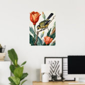 ヴィンテージ植物画鳥の花の壁アートポスター ポスター (ホームオフィス)