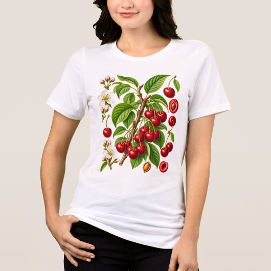 ヴィンテージ植物画 桜のイラスト トライブレンドTシャツ (正面)