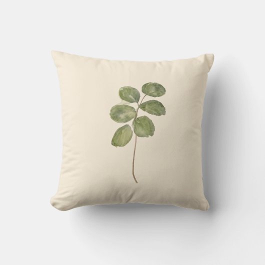 ヴィンテージ植物画 水彩 円形の葉 クリーム クッション (正面)