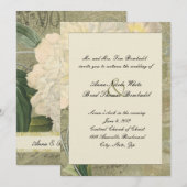 ヴィンテージ植物白牡丹結婚式招待状 招待状 (正面/裏面)