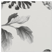 ヴィンテージ植物白黒フローラトイルコットン ファブリック (クローズアップ)