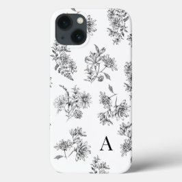 ヴィンテージ植物白黒モノグラム iPhone 13ケース