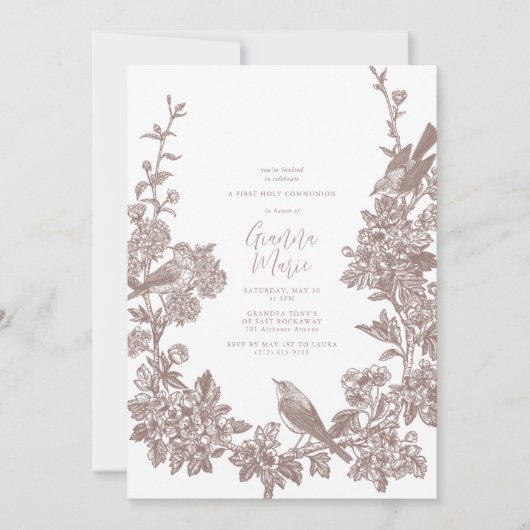 ヴィンテージ植物第一聖体招待状 招待状 (正面)